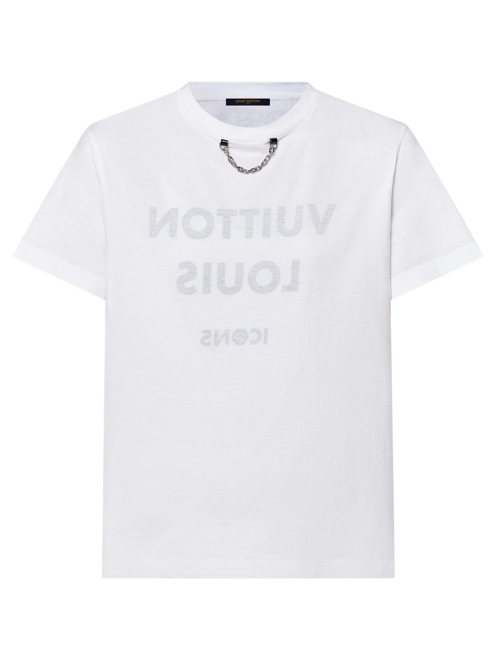 Louis Vuitton White Crewneck T-Shirt with Silver Chain Detail